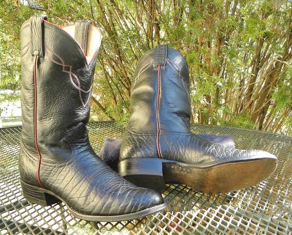 Vintage Tony Lama BULLHIDE Leather Western Boots Black Ropers Gold Label Mens 7D