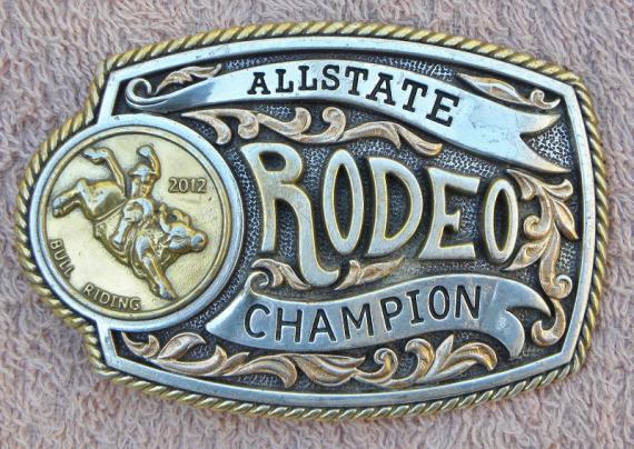 2012 Allstate Rodeo Champion Trophy Buckle Bull Riding -Fits 1.25" belt- Post & hole